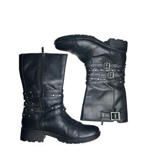 Harley-Davidson Women's Black Kennedy Studded Leather Motorcycle Boots Size 9.5